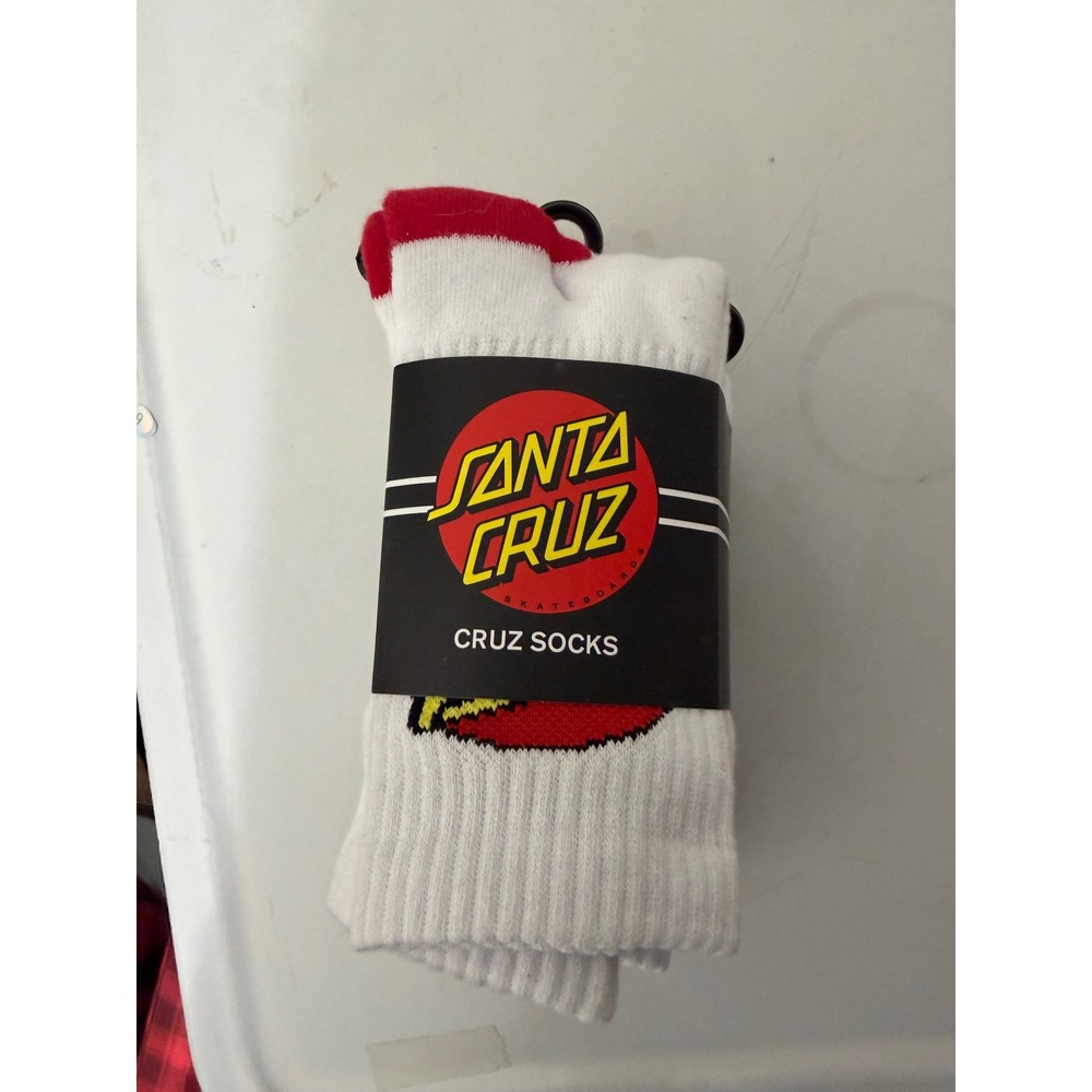 Santa Cruz Cruz Socks Youth Size 2-8 White Red Skateboarding Crew Socks New